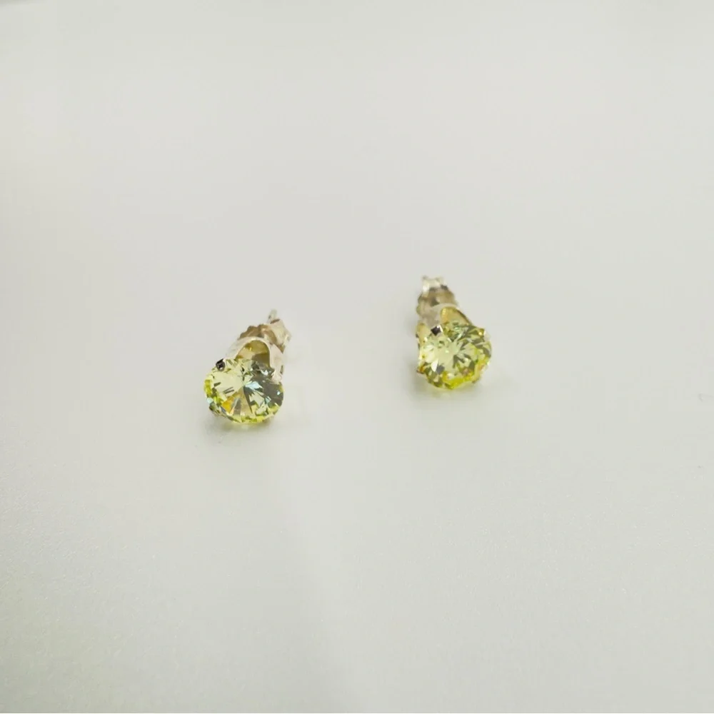 Brand New 6mm Lemon Yellow Round CZ Stud 925 Sterling Silver Earrings